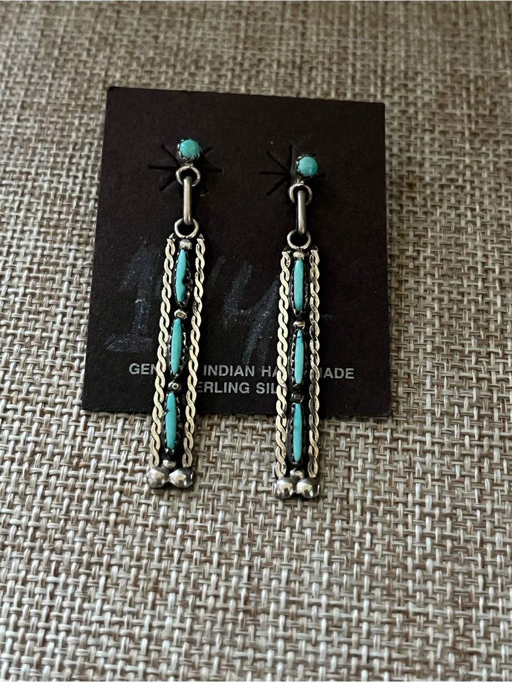 Sterling Silver Turquoise Drop Earrings - Handmade Southwestern Style - Picture 7 of 7